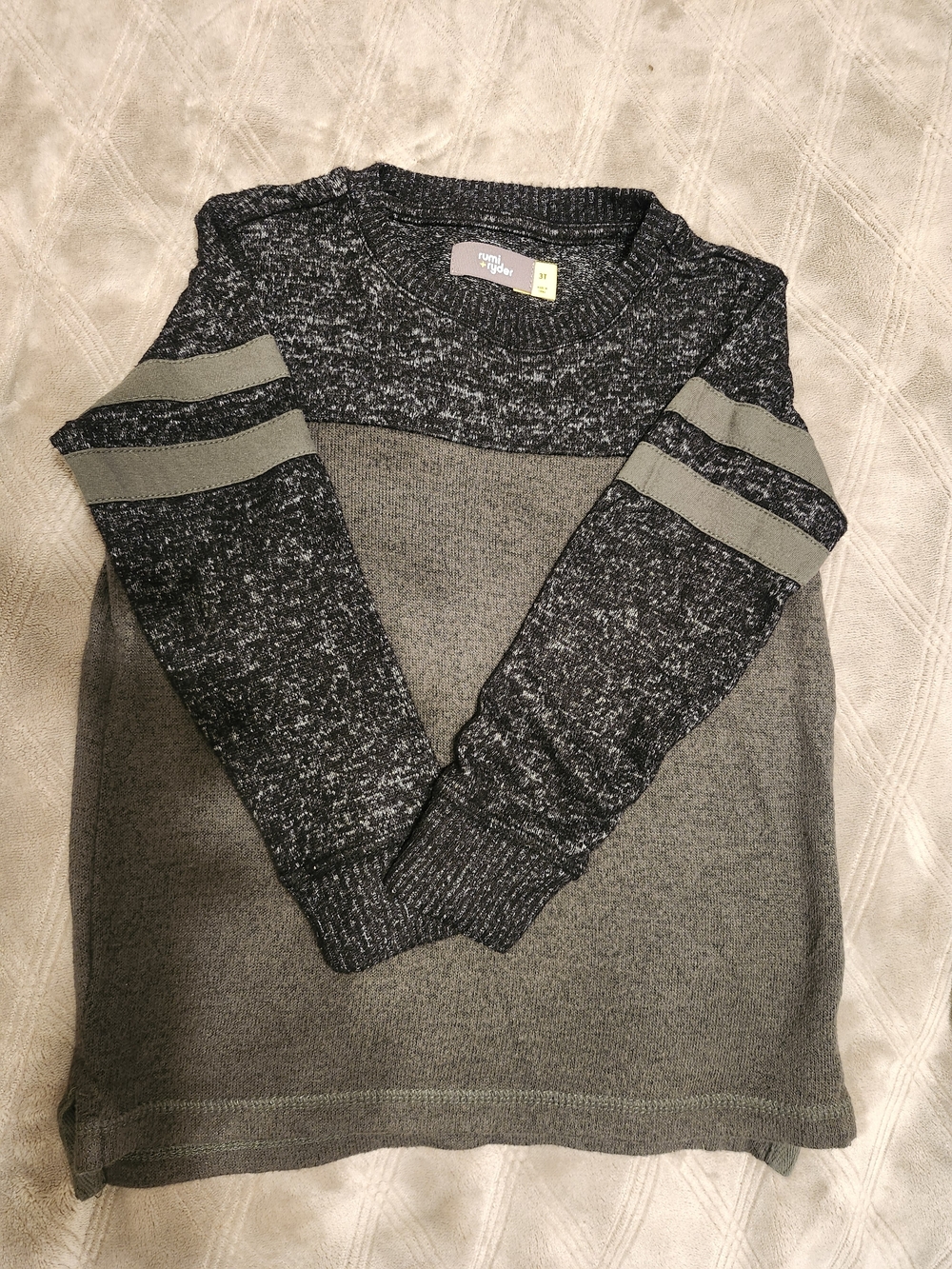 Kids Two-Tone Crewneck Sweater in Black and Olive